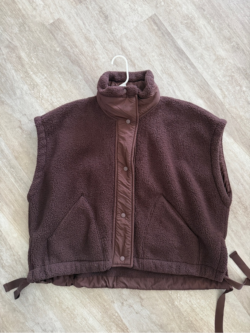 Free People Women's Dark Brown Sherpa Vest with Snap Front - missing one snap